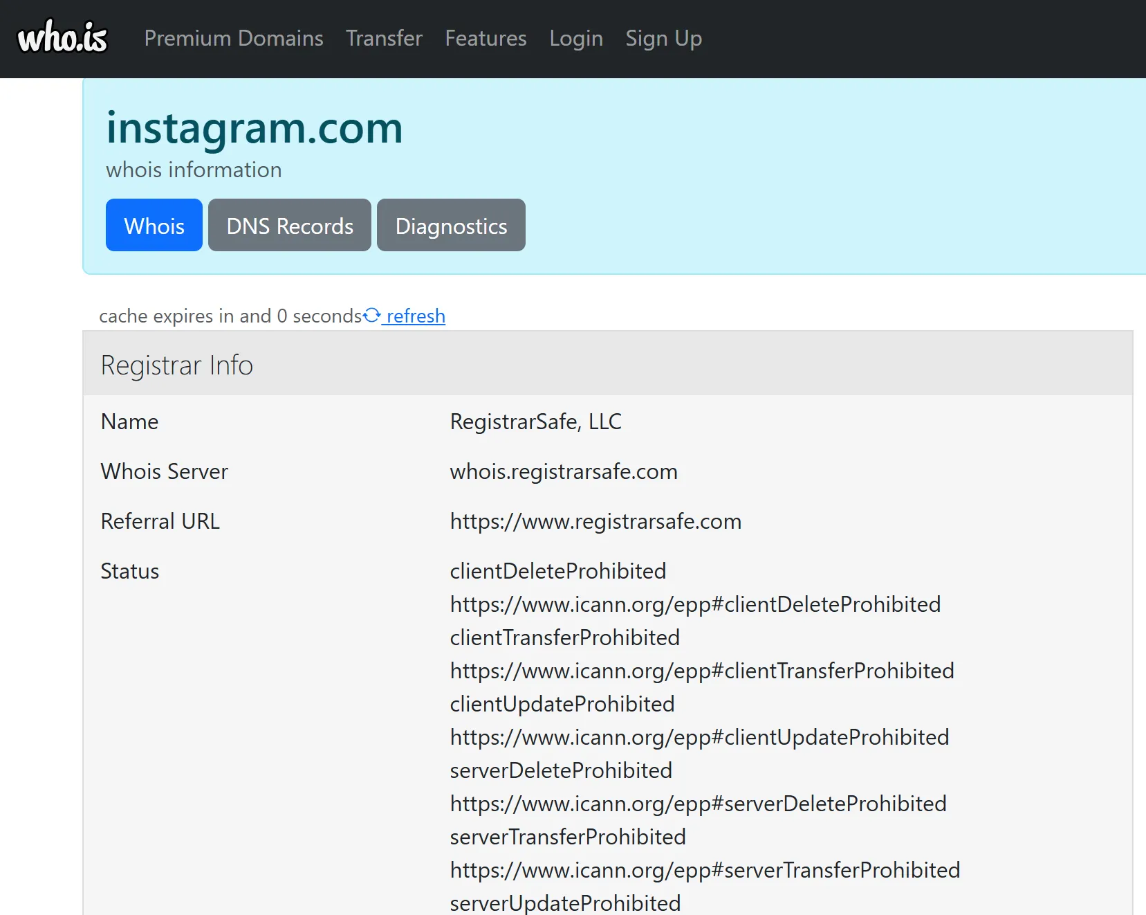 Пример результатов WHOIS lookup для домена с визуализацией ключевых полей: владелец, регистратор, даты